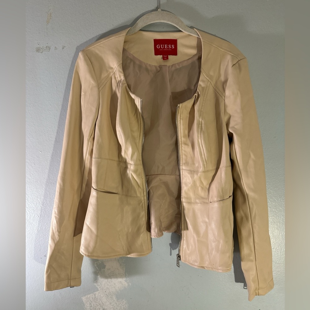 Guess Cream Leather Jacket Fitted Silhouette